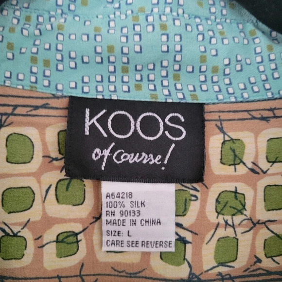 KOOS Blue Geo Print Vintage 100% Silk Button-up Long-Sleeve Tunic Shirt Size L - Picture 8 of 11